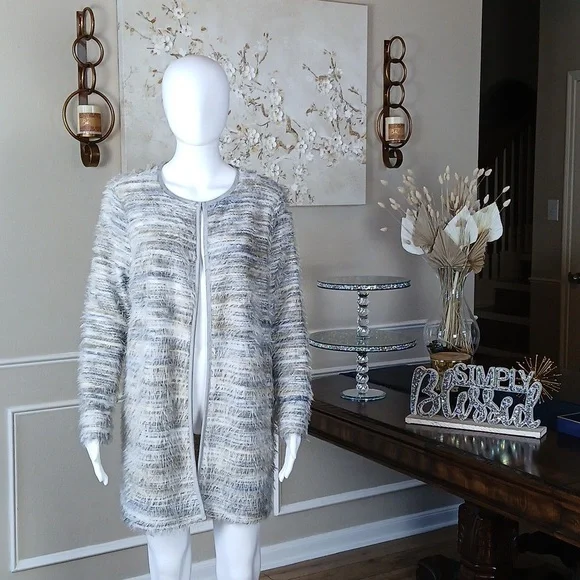 Calvin Klein Women's Multicolor Fuzzy Knit Open Front Oversize Sweater. Size S - Picture 3 of 17